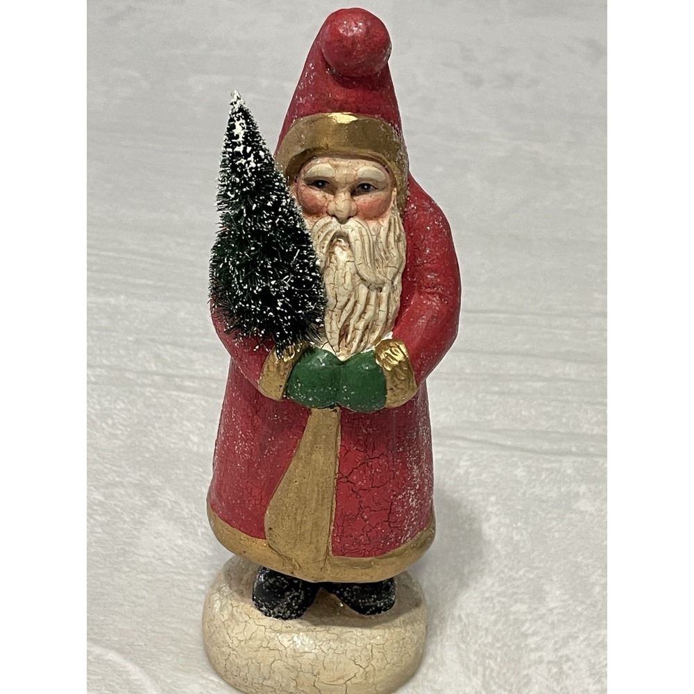 Vtg Santa Clause Figure Glitter Tree Christmas Decoration Figurine Crackle